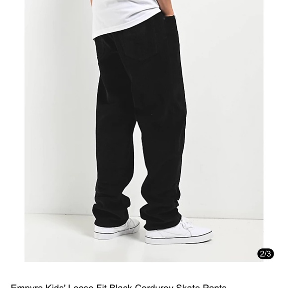 Empyre Kid’s Loose Fit Black Corduroy Skate Pants - Picture 2 of 4